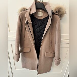 Soia & Kyo Wool Jacket with Fur Hood